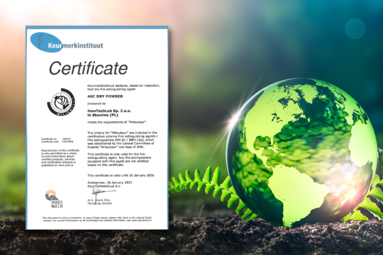Certificato verde per la polvere estinguente ABC NTL30 rigenerata